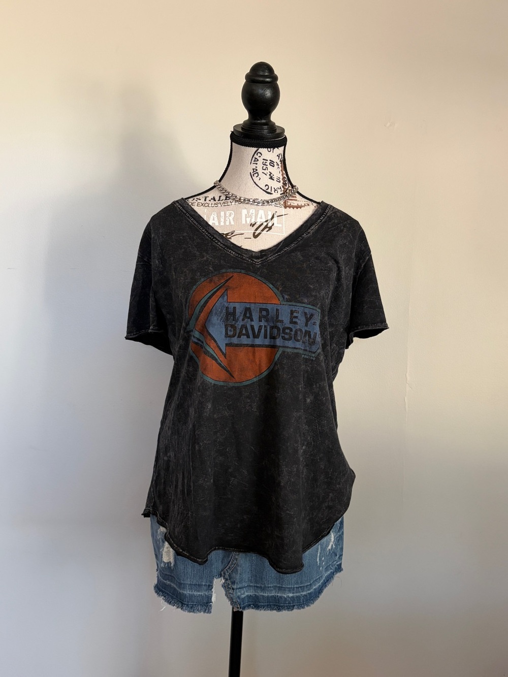Y2K Harley Davidson Oversized T-Shirt Gray Graphic Tee 2000s Biker Grunge